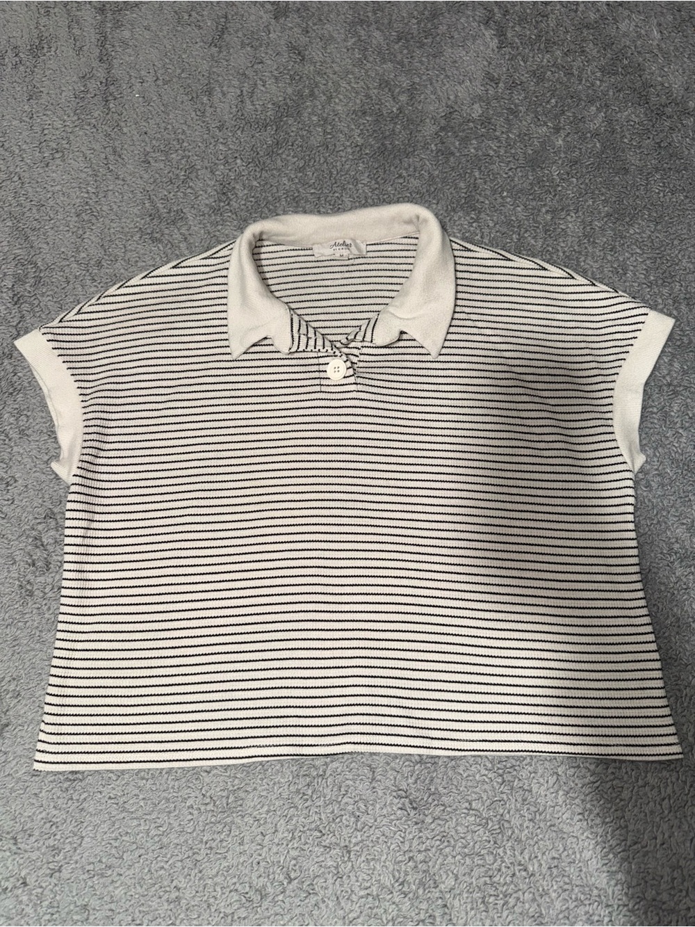 Classic Striped Beige and Black Crop Polo Top